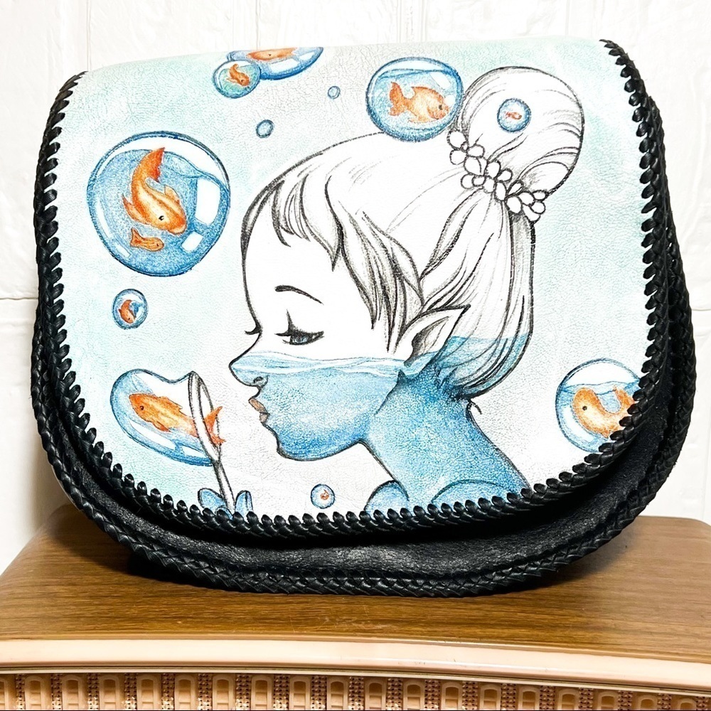 Half moon Leather cross body bag (theme is dreams)
